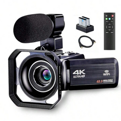 4K Ultra HD Camcorder with 48MP, 18x Zoom, Night Vision, Remote Control, and HDMI Output - Perfect for Videos & Photos