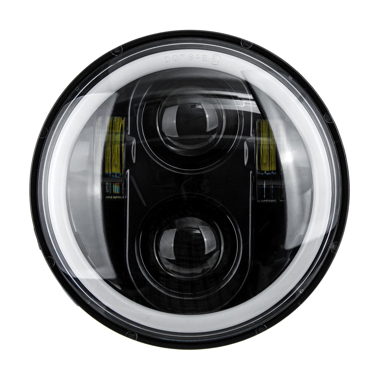 5.75" 75W 6000K DRL Amber Halo Angle Eyes Projector LED Round Headlights Low/High Beam Turn signal Light