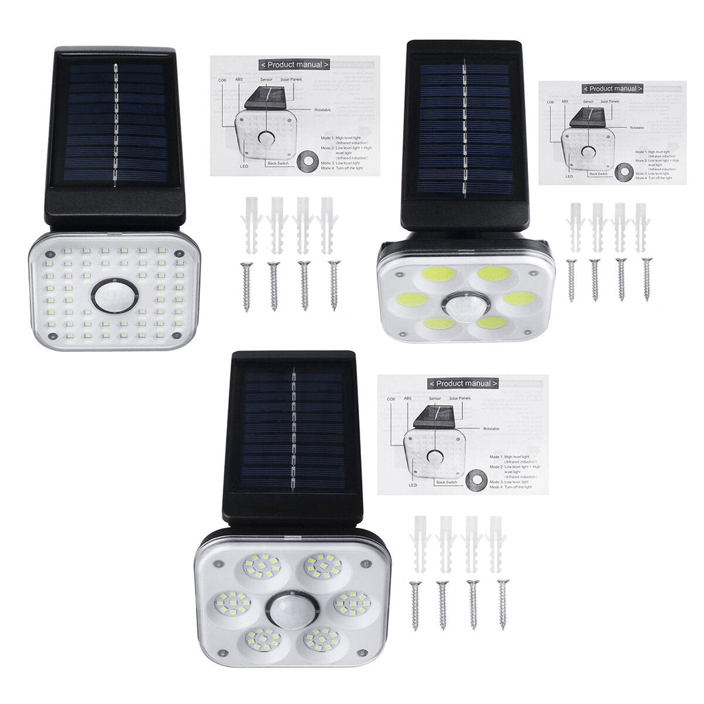 Waterproof 48LED/54COB/54LED Solar Motion Sensor Wall Light IP65 Outdoor Garden Yard Street Lamp