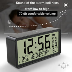 Large LCD Digital Alarm Clock with Thermometer, Hygrometer, and Night Light - Battery Operated with Safe Rounded Corners for Home, Office, and Bedroom