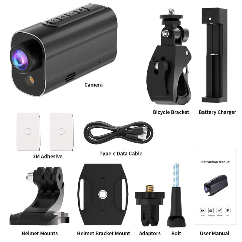 5K Action WiFi Camera Road Bike Motorcycle Helmet Camera Anti-shake Riding Bicycle Drive Recorder with Led Light Flashlight