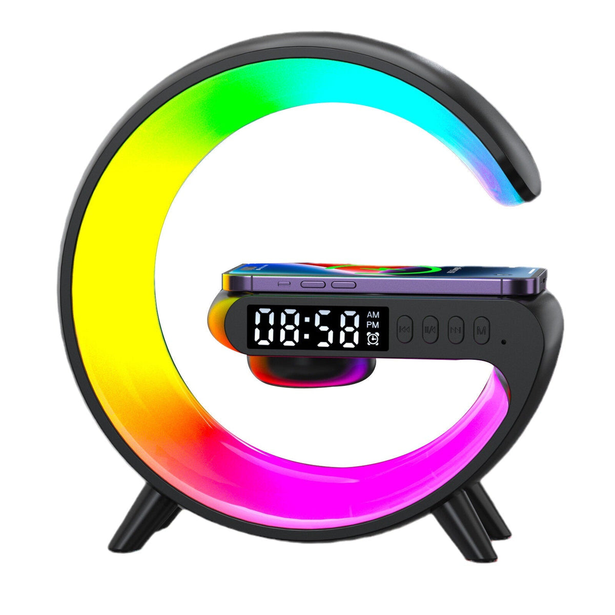 Multi-Function Wireless Charger with 15W Output, 10W LED, 3W Bluetooth Speaker, 256 Lighting Modes, Black/White/Grey
