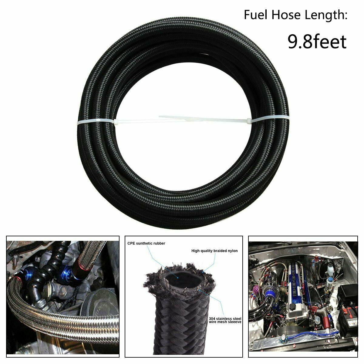 Braided 3/8 Fuel Line 6AN Oil/Gas/Fuel Hose End Fitting Hose Separator Clamp Kit