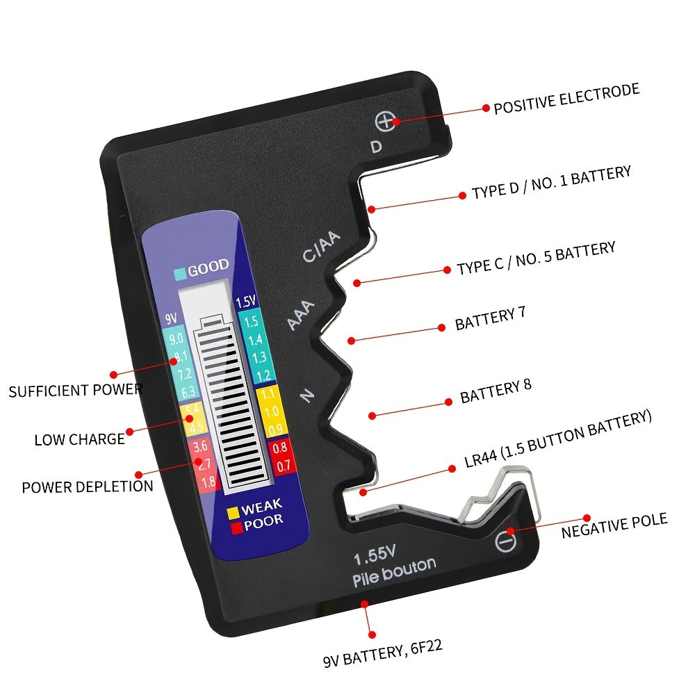 Battery Tester Digital LCD Display 9V 1.5V Capacitance Diagnostic Tool