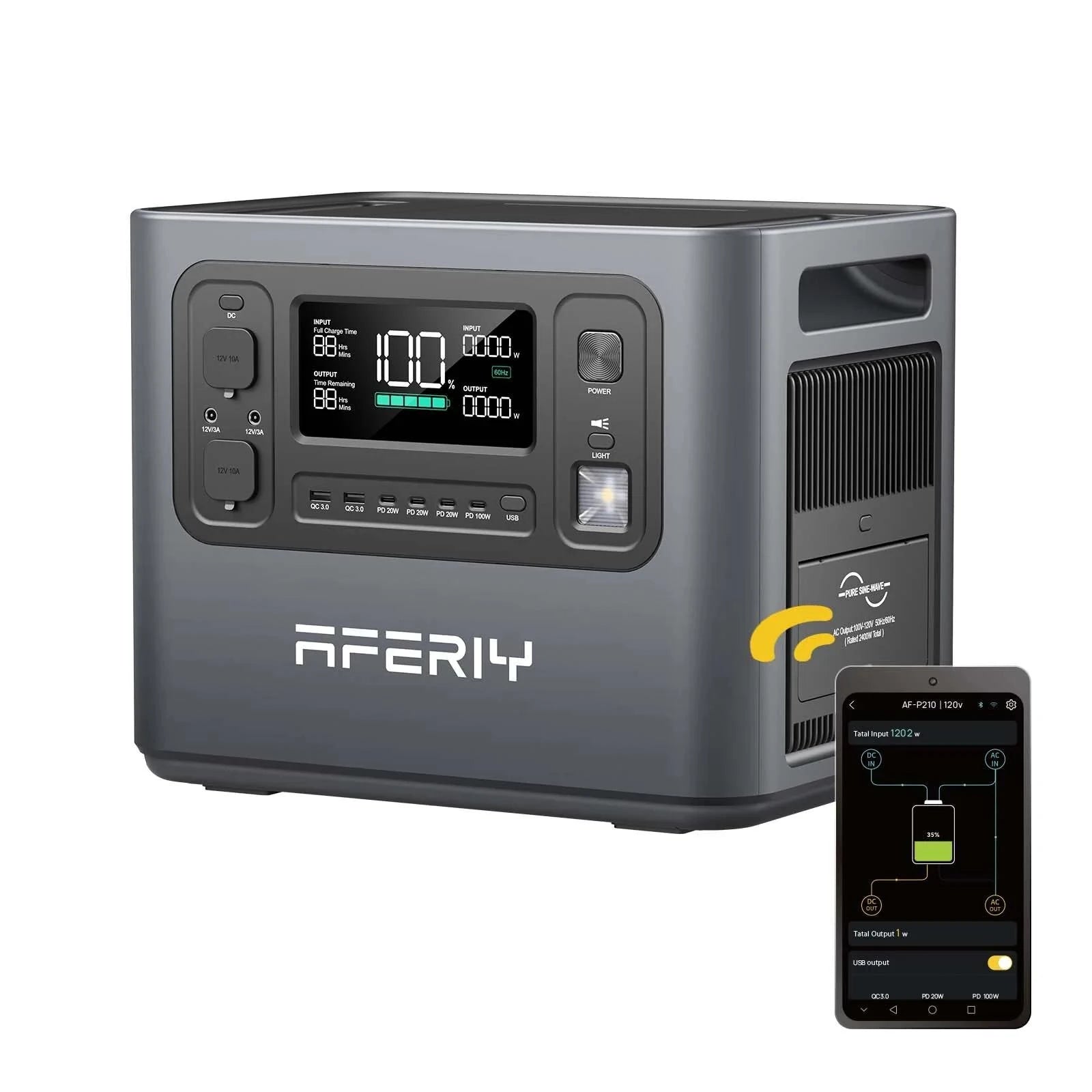2400W 2048Wh LiFePO4 Portable Power Station with 1 x 200W Solar Panel, UK Plug, App Control & UPS for Camping & Home Backup