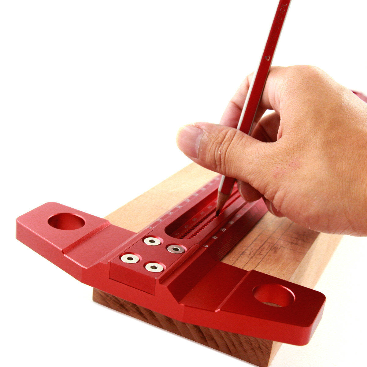 Woodworking Line Scribe T-Type Ruler, Aluminum Alloy, 300/400/500/600mm, 1mm Hole Crossed Marking Gauge