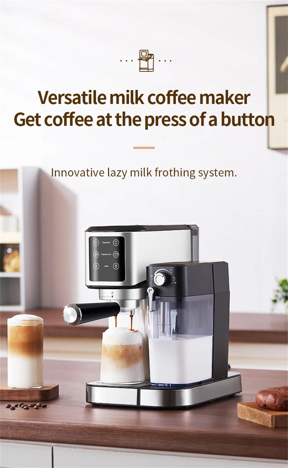 20Bar Semi-Automatic Coffee Machine with Auto Milk Frother One-Touch Operation for Espresso Cappuccino Latte