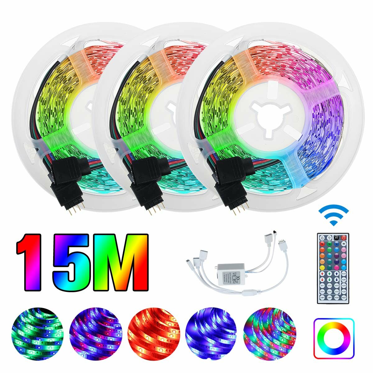 DC12V 3X5M/10M LED Strip Light Non-waterproof 3528 RGB Tape Lamp for Room TV Party Bar + Remote Control