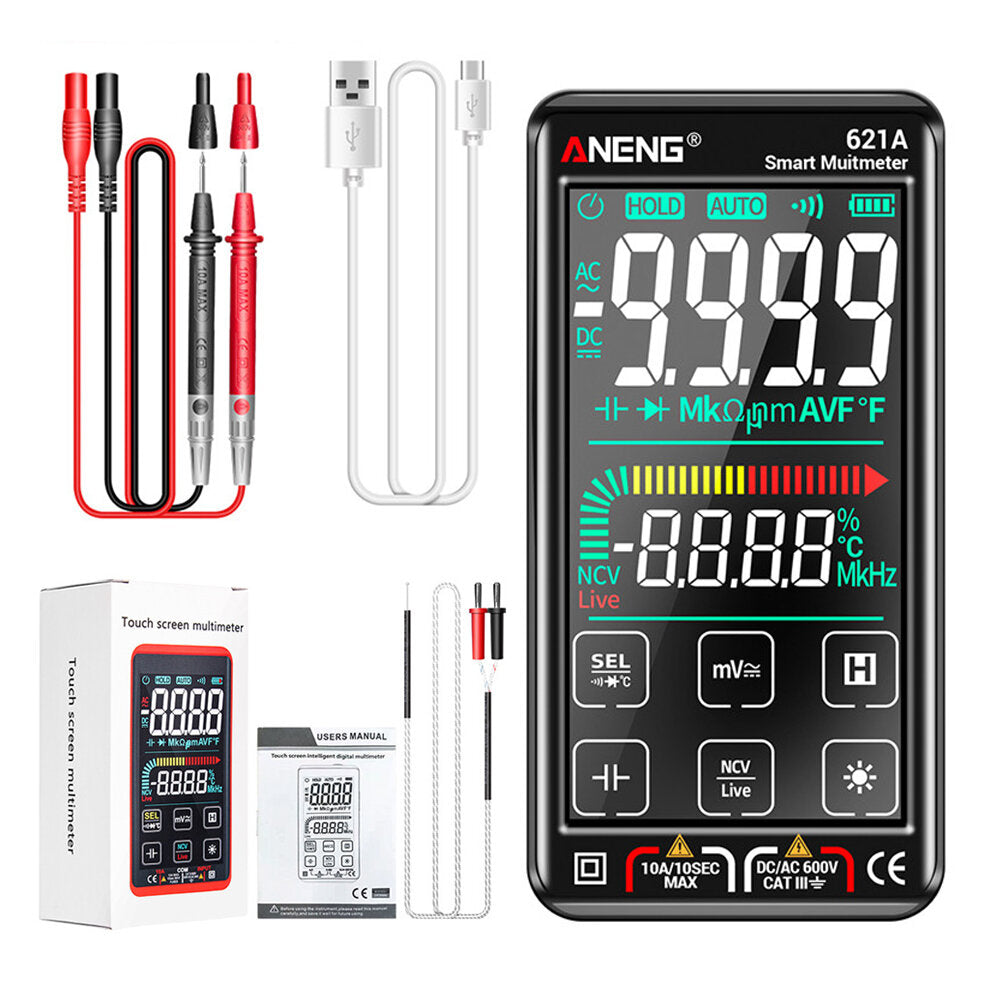 9999 Counts Auto Range Full-screen Touch Smart Digital Multimeter Rechargeable DC/AC Voltage Current Tester Meter