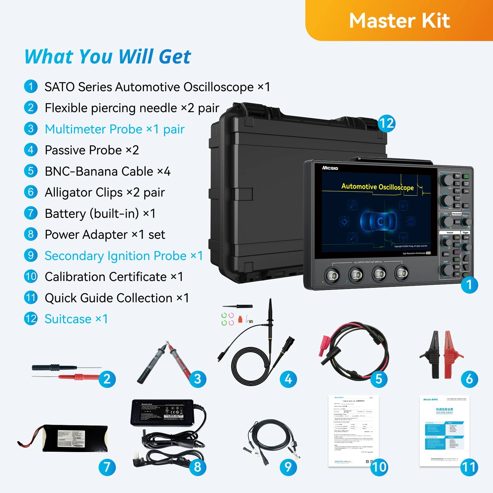Automotive Digital Oscilloscope, 100MHz, 4 Channels, 1GSa/s, 12-Bit Resolution, 110Mpts Memory & 8-Inch Touchscreen