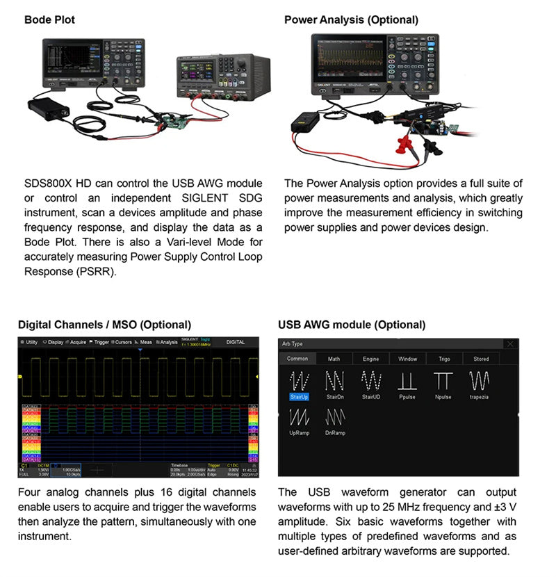 Digital Oscilloscope 4 Channel 200MHz Siglent 7'' Wave Generator 2GSa/s 12 bit High Resolution Lab Oscilloscope Tool