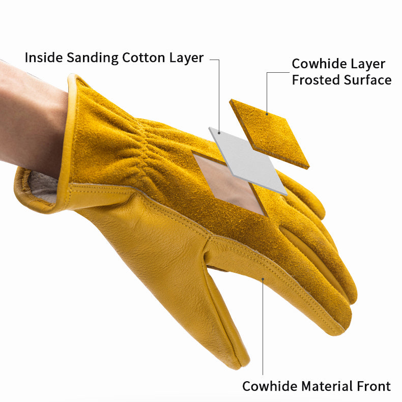 Outdoor cowhide gloves labor insurance wear-resistant working camping leather retro yellow gloves