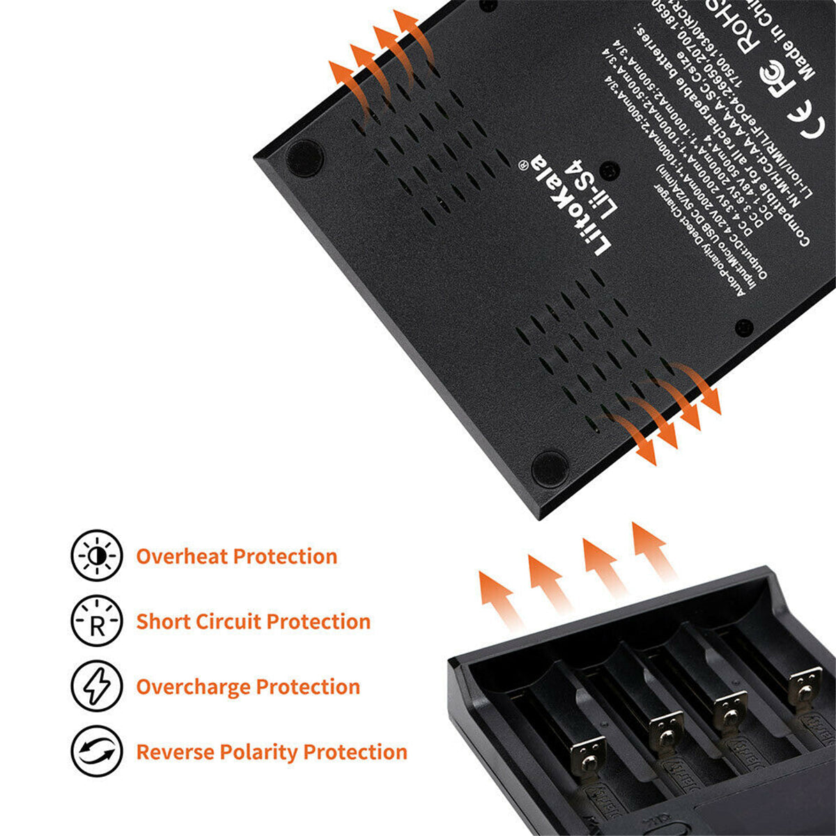 LCD Smart Battery Charger 4 Slot Charger for 18650 26650 18350 NiMH AA