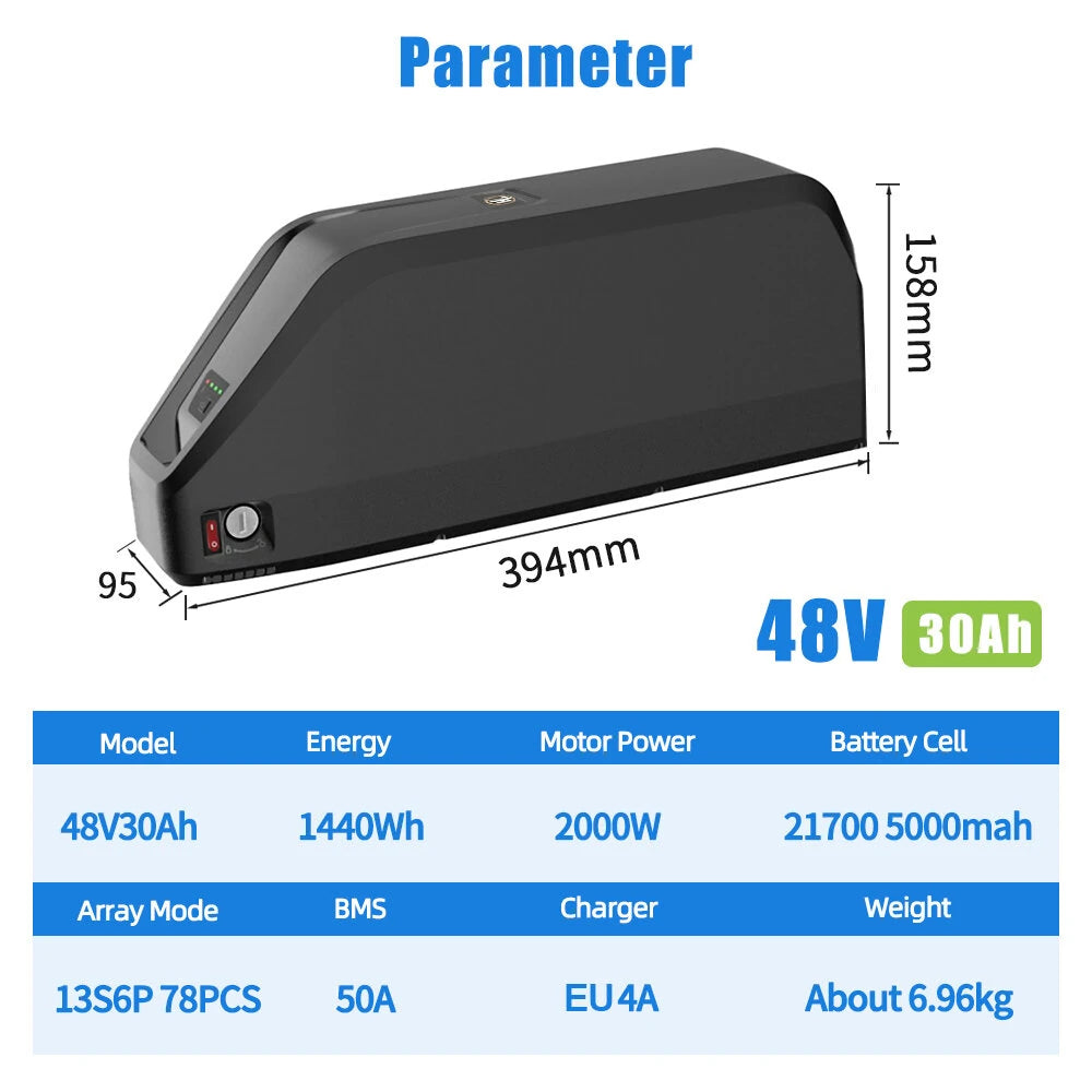 48V 30Ah E-bike Battery, Premium LG Cells, 5-Pin Base, 4A Fast Charge Electric Bicycle Battery for DOUTTS DEEPOWER JANSNO, etc