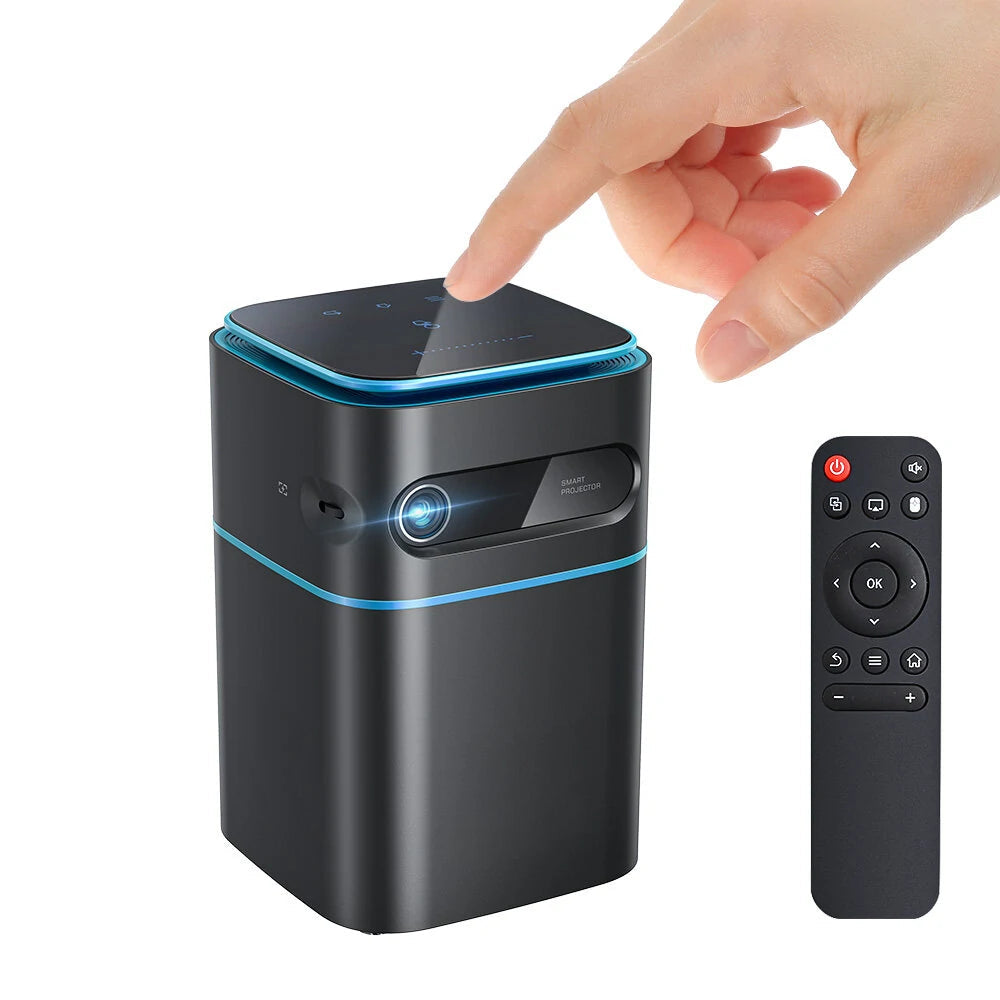 DLP Mini WIFI Projector, Android 9.0, Bluetooth 4.2, 1080P, 150 ANSI Lumens, Built-in Battery, Netflix & YouTube, Outdoor Cinema