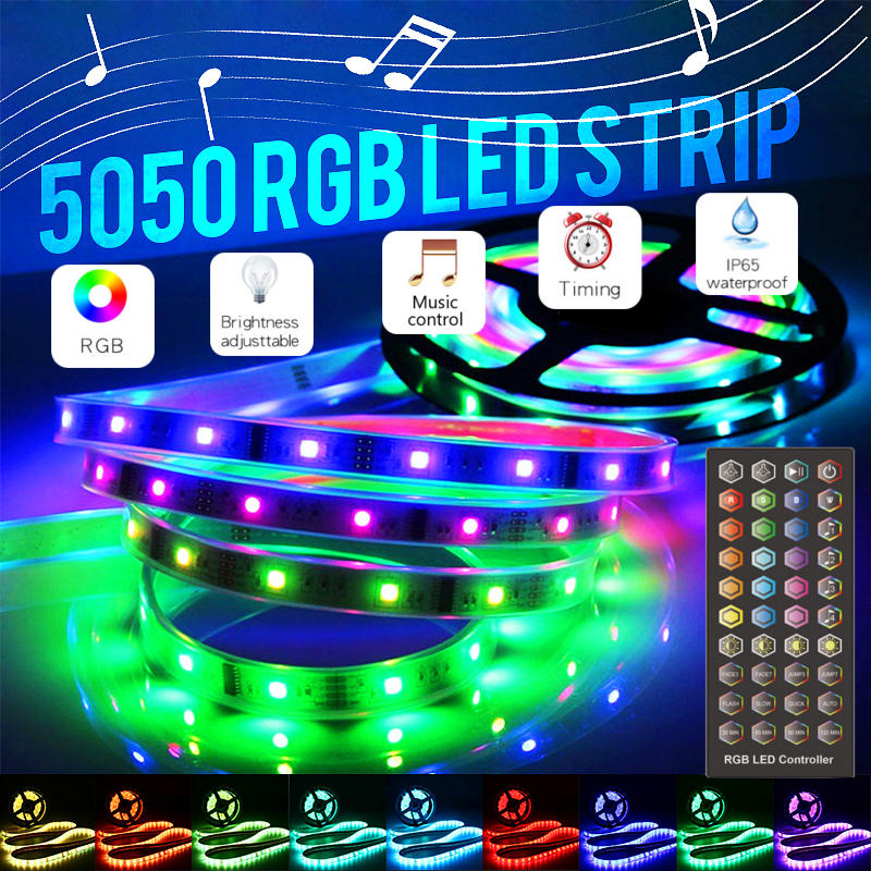 DC12V 5M/10M 5050 RGB Timer Function LED Strip Light Waterproof With 40kEYS Remote Control + Music Controller