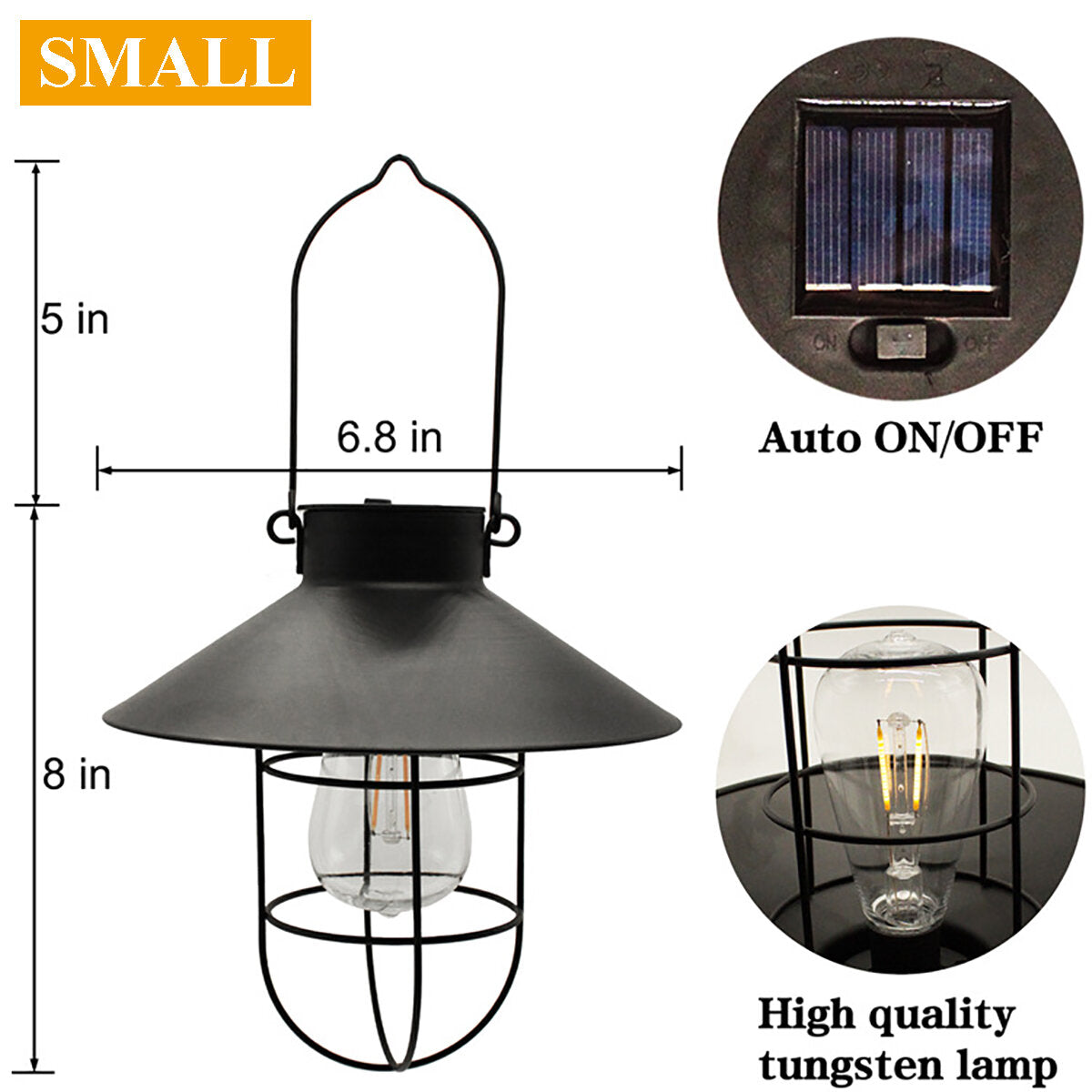 Black/Bronze Retro Solar Powered  Lantern Outdoor Hanging Solar Light Vintage Lamp With Warm