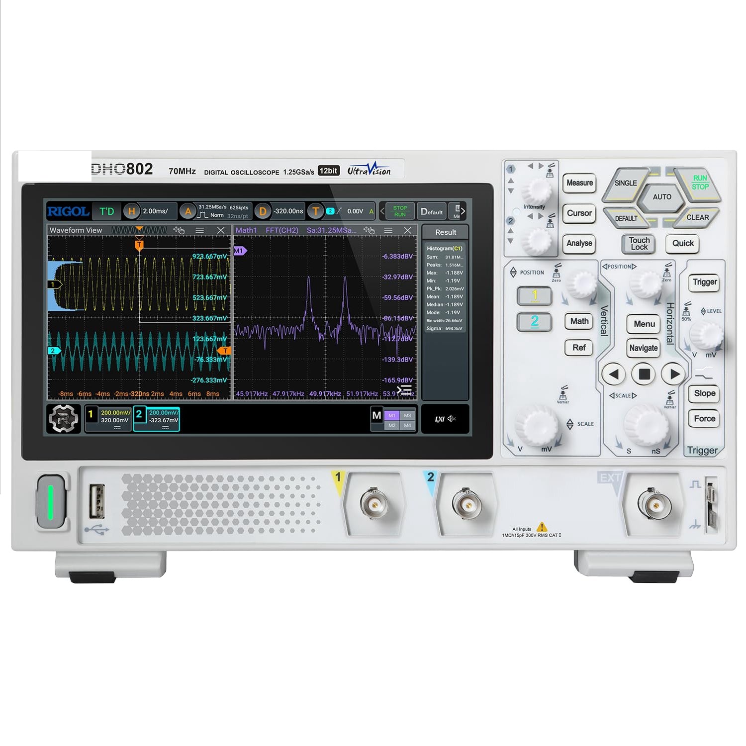 Digital Oscilloscope 70MHz 12-bit Resolution 1.25 GSa/s Sample Rate 1,000,000 wfms/s Capture Rate 7 inch Touch Screen USB LANHDMI