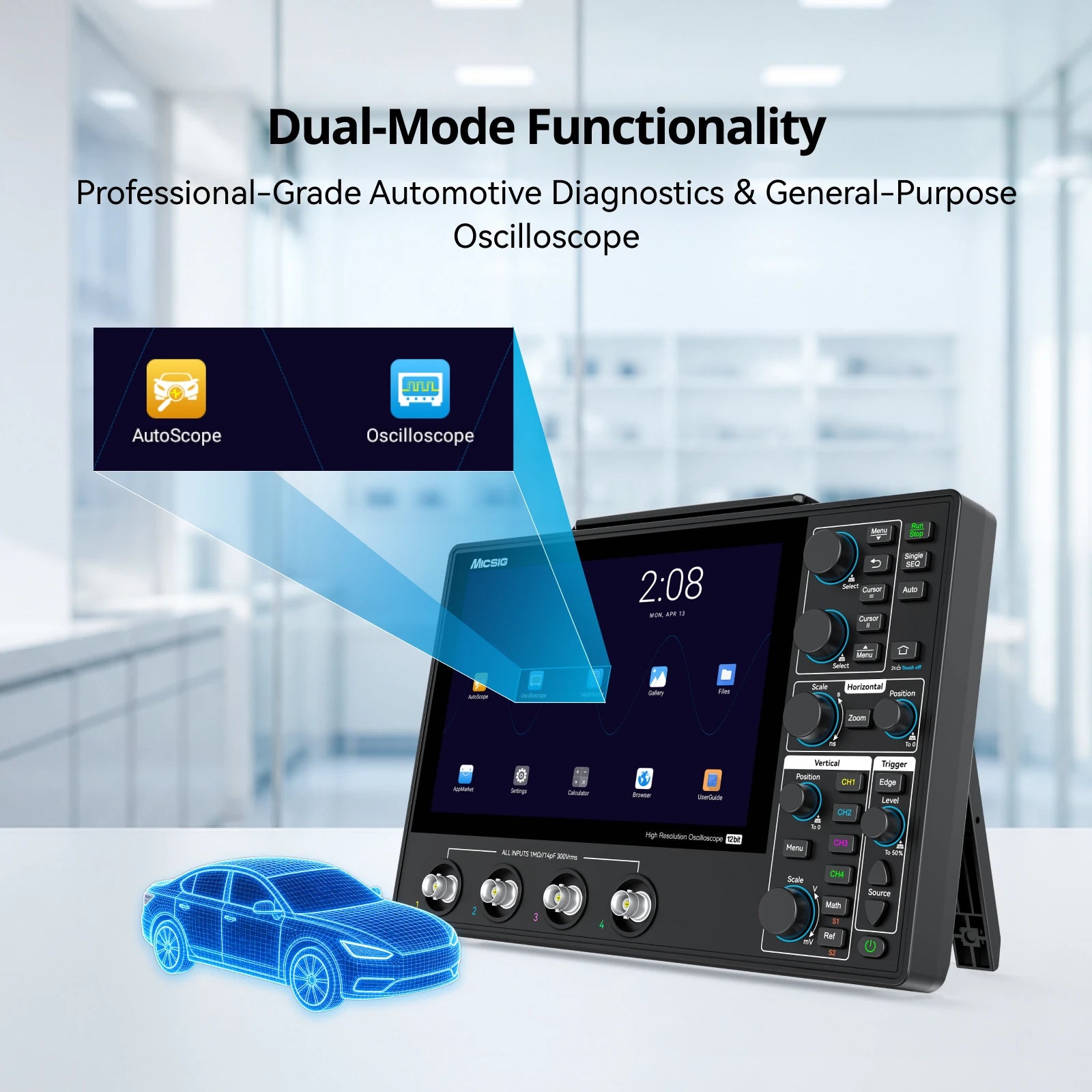 Automotive Digital Oscilloscope, 100MHz, 4 Channels, 1GSa/s, 12-Bit Resolution, 110Mpts Memory & 8-Inch Touchscreen