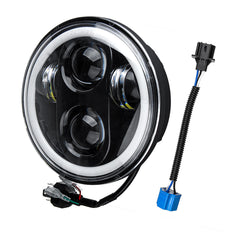 5.75" 75W 6000K DRL Amber Halo Angle Eyes Projector LED Round Headlights Low/High Beam Turn signal Light