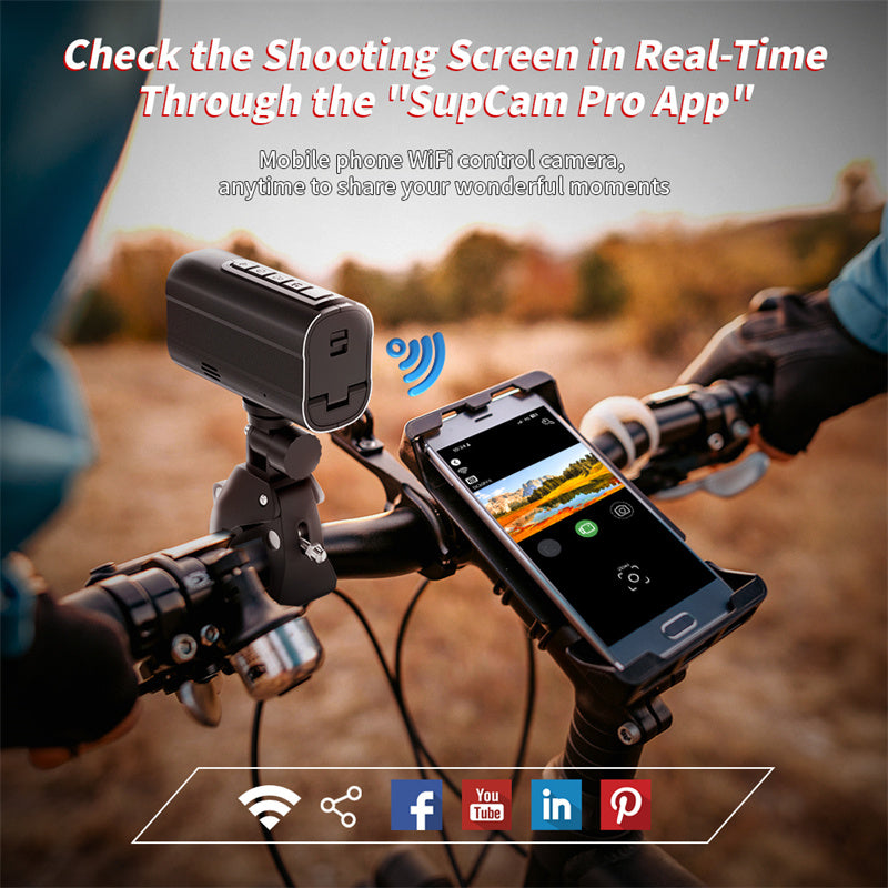 5K Action WiFi Camera Road Bike Motorcycle Helmet Camera Anti-shake Riding Bicycle Drive Recorder with Led Light Flashlight
