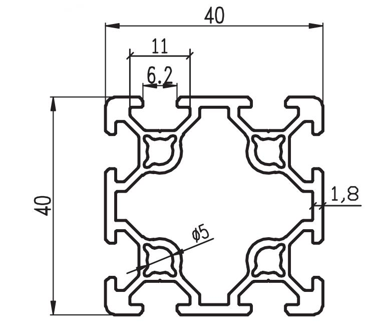 4040 Double T-Slot Aluminum Extrusion 40x40mm Aluminum Profile Extrusion Frame Based on 2020 For CNC