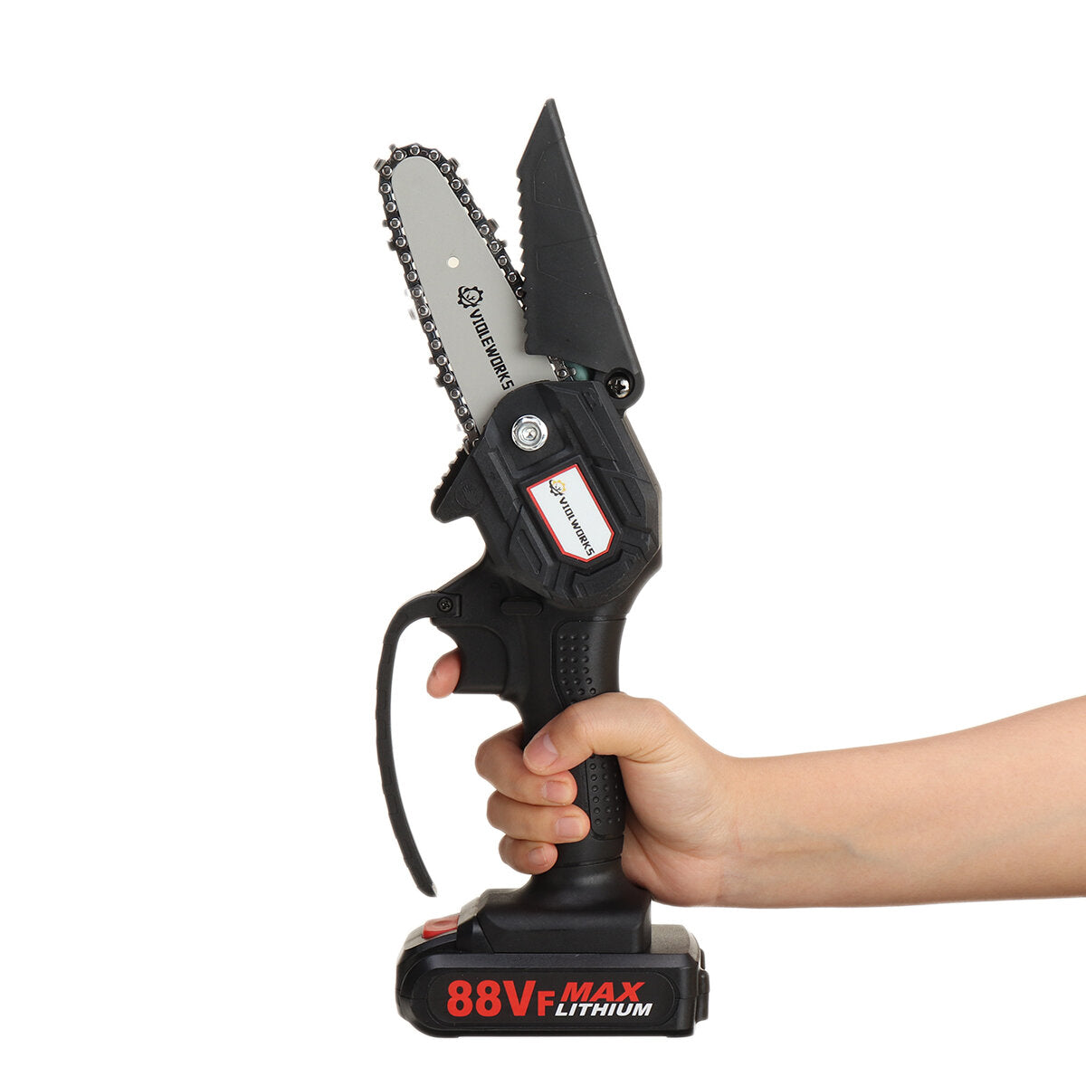 4 Inch 88VF Cordless Electric Chain Saw 1500W One-Hand Saw LED Woodworking Wood Cutter