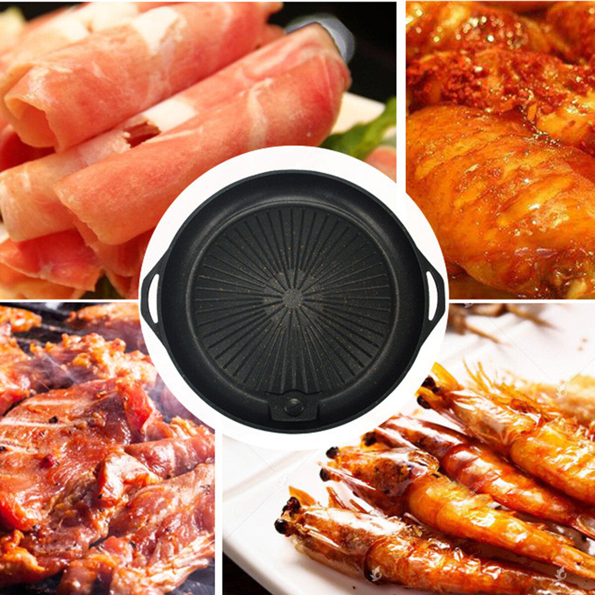 Aluminum 38.5cm BBQ Grill Plate Barbecue Non Stick Coating Roaster Plate for Camping Picnic