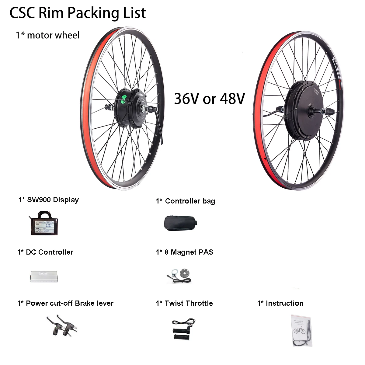 36V 500W Geared Ebike Conversion Kit, High Power Hub Motor Wheel Fits Marlin 4, Rockrider ST100, Riverside 120 (26"-29"/700C)