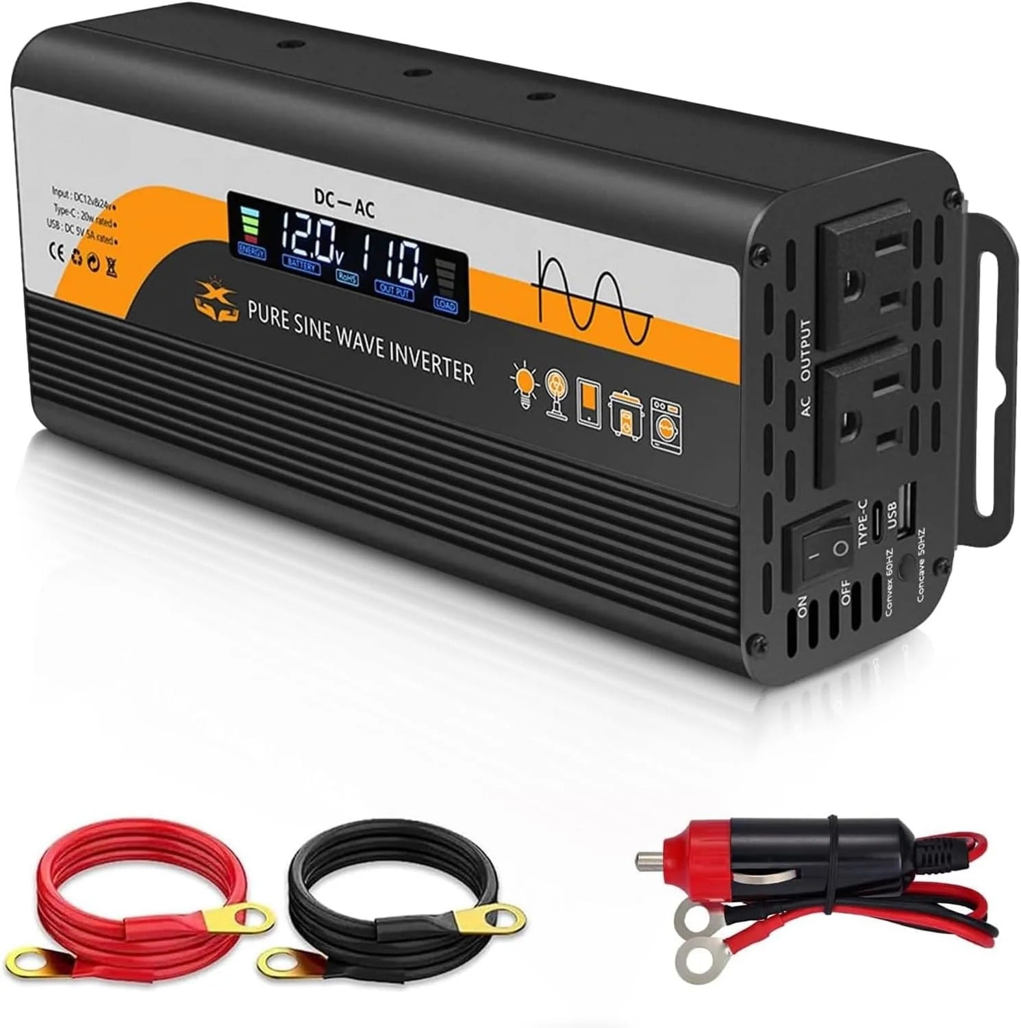 GreenZech Pro Inverter | 500W 1000W 1500W | 12V 24V Auto-Detect | Professional Pure Sine Wave Converter