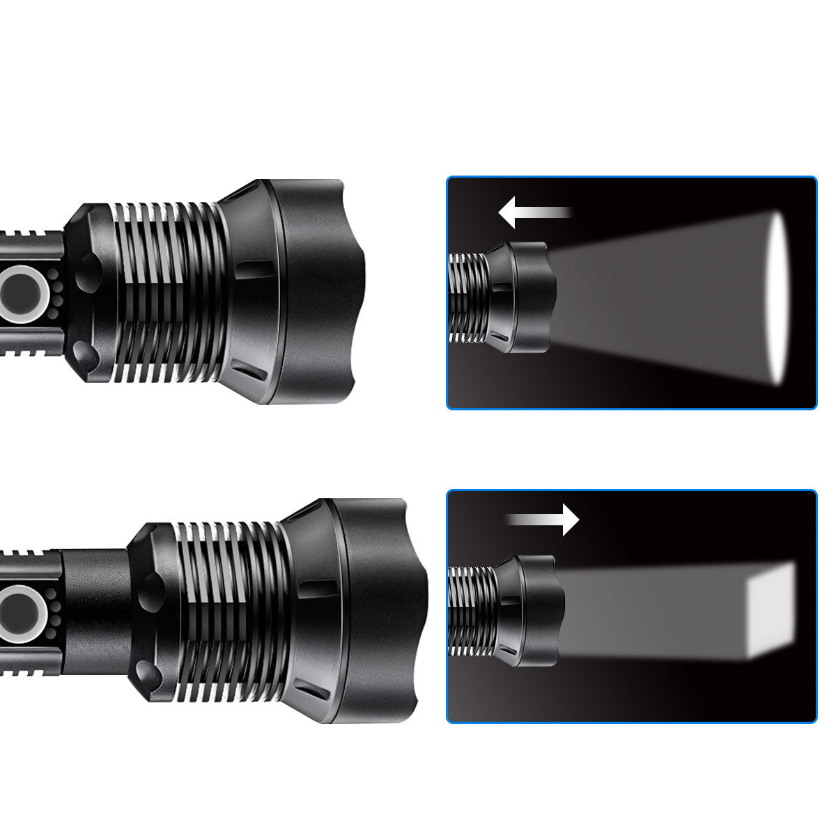 USB Rechargeable Zoomable Flashlight Set with 26650 Battery USSB Cable Focus Adjustable Outdoor Camping Hunting Fishing Searchlight