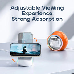 3-in-1 Wireless Charger for Phone, AirPods & Apple Watch - Capsule with 360° Rotation & Colorful Lighting, Safe Charging