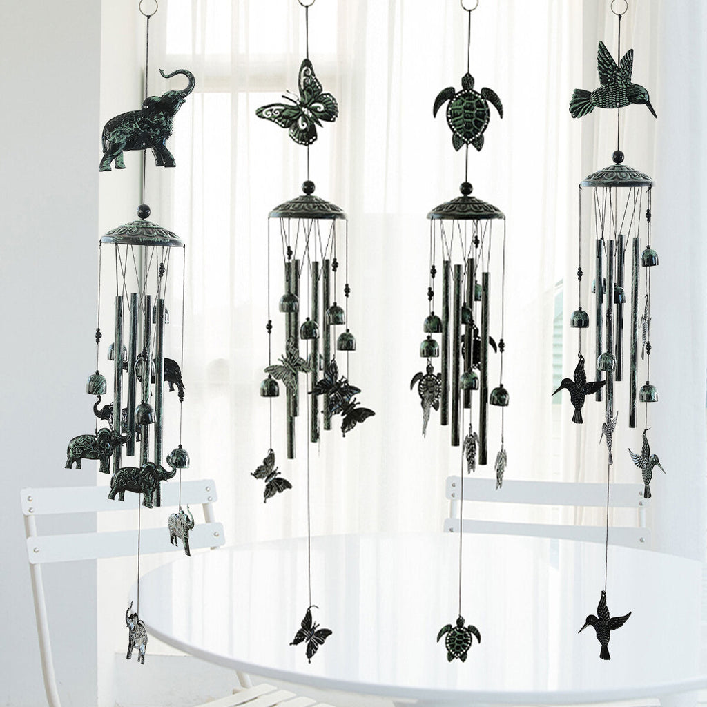 Green Retro Animal Iron Wind Chime With 4 Metal Tubes Metal Hanging Wind Bell
