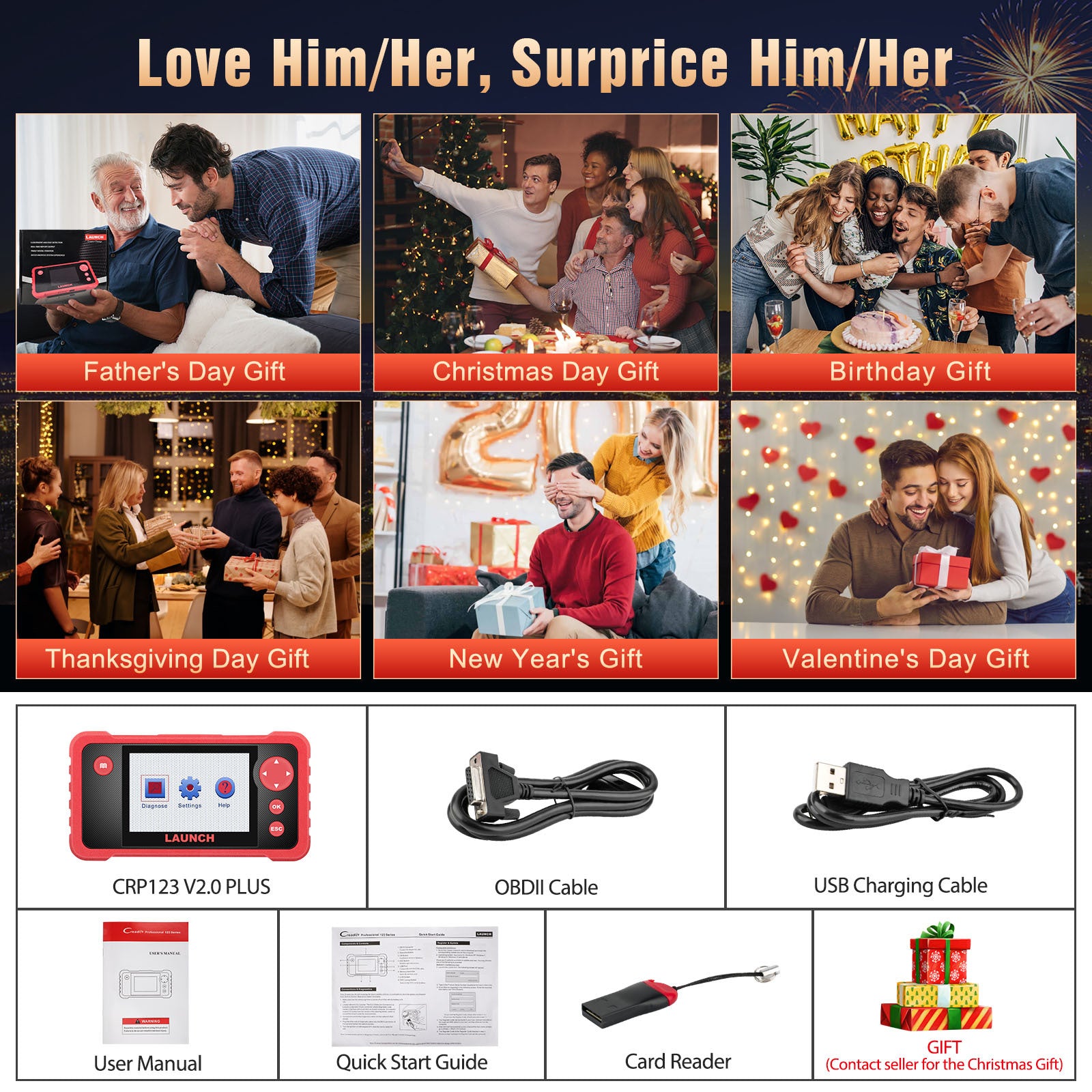Launch CRP123 V2.0 Plus OBD2 Car Diagnostic Tool All Systems Scan Full 10 OBD2 Modes Auto VIN Lifetime Free Update Multi-Language