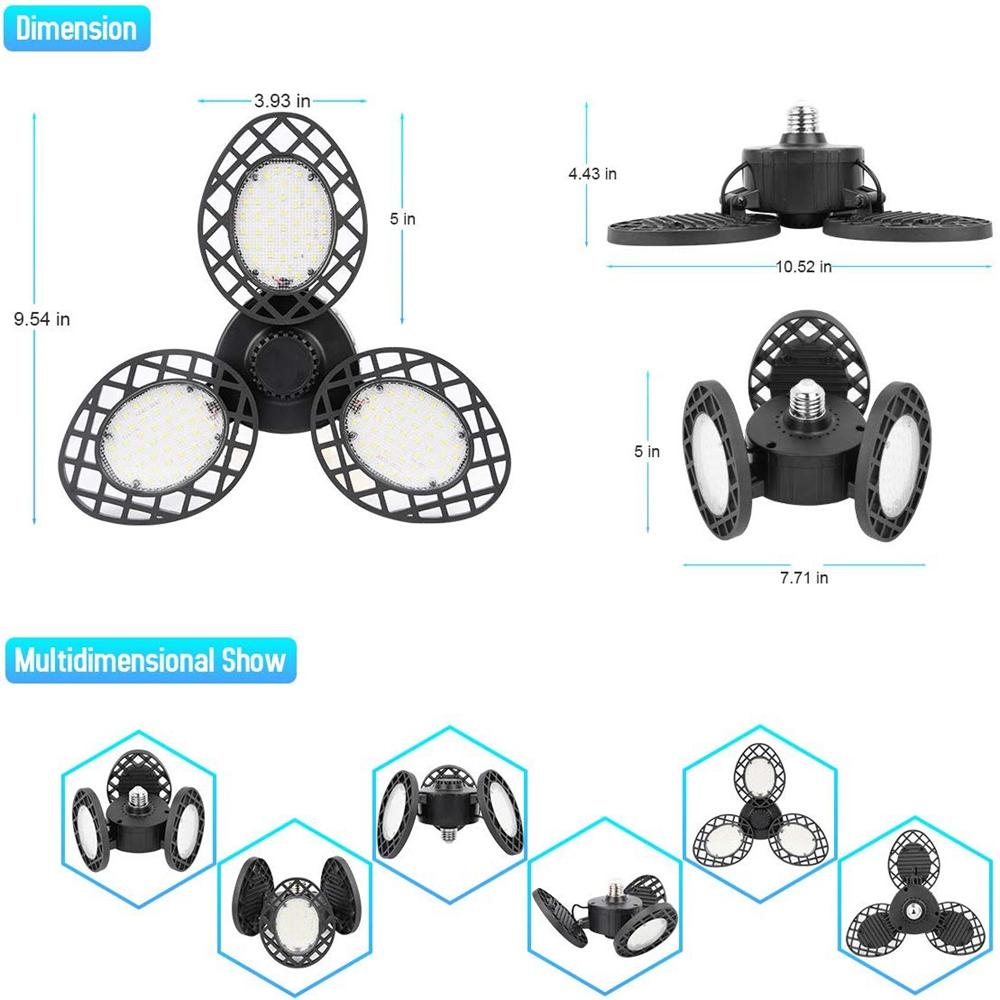 60W E27 2835SMD Sensor LED Garage Light Bulb Foldable Three-Leaves Warehouse Ceiling Lamp AC85-265V