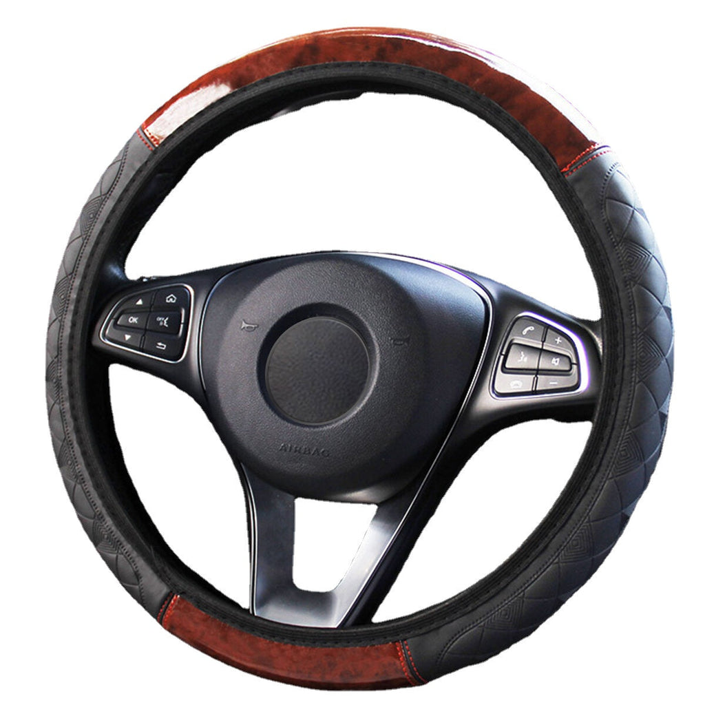Wood Grain Leather Car Steering Wheel Cover Protective Cover Universal Non-slip