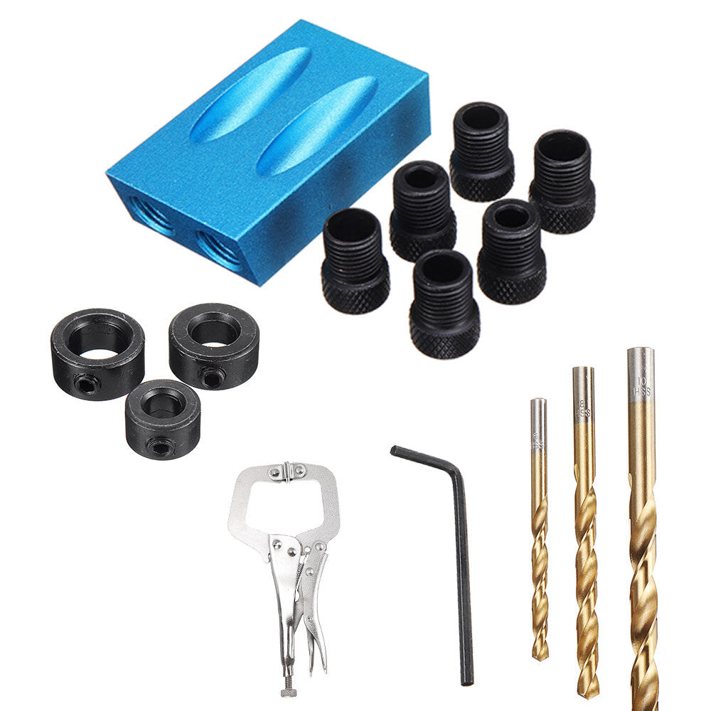 Pocket Hole Screw Jig Drill Guide with Bits & Clamp - Aluminum Alloy, Adjustable for Wood Joints, 4 Set Options