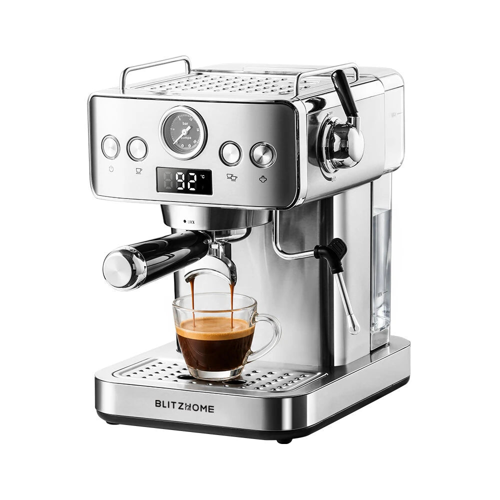Espresso Coffee Machine H10A 20Bar 1150W with Pressure Gauge PID & NTC 51mm Portafilter Manual Steam Wand