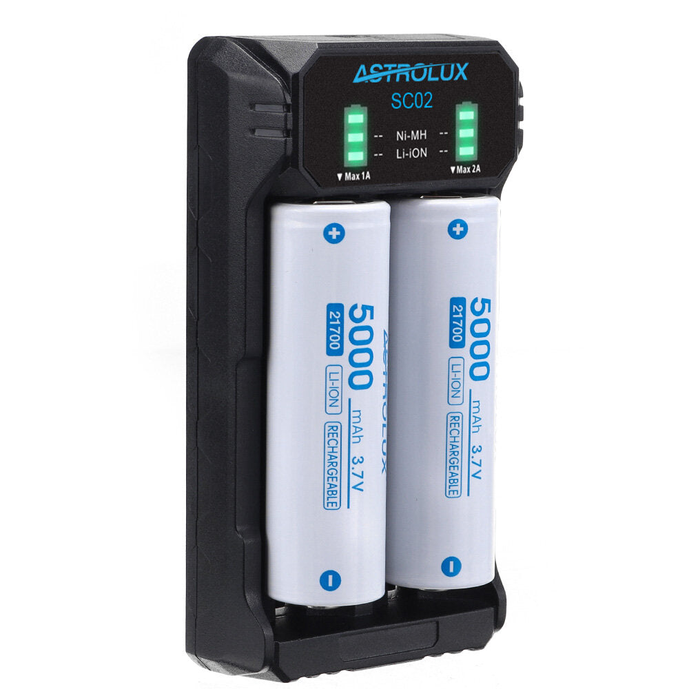 Type-C QC 3.0 Quick Charge USB Battery Charger Dual-slots For Li-ion/IMR/INR/ICR Ni-MH Ni-Cd 21700 18650 26650 Flashlight Battery