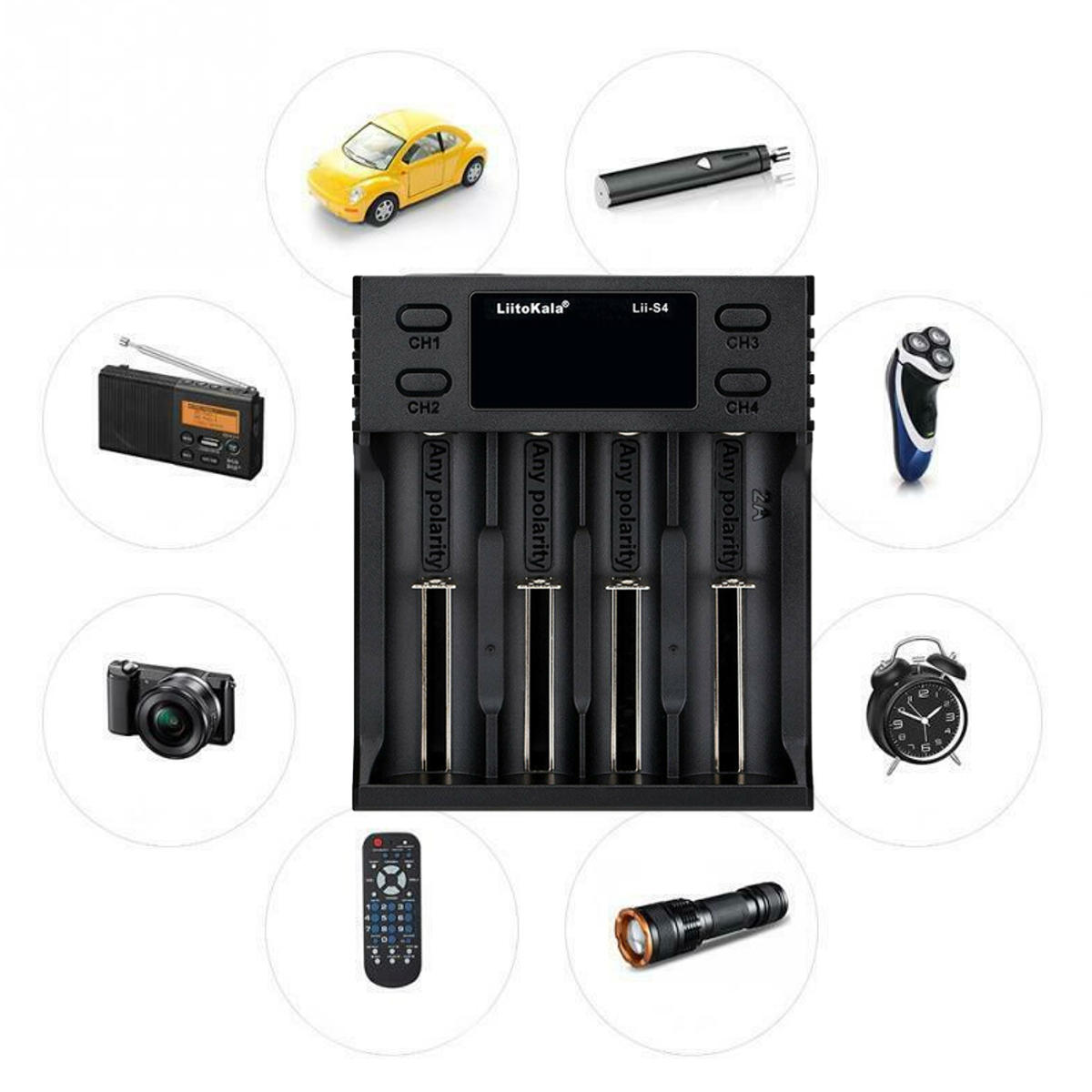 LCD Smart Battery Charger 4 Slot Charger for 18650 26650 18350 NiMH AA