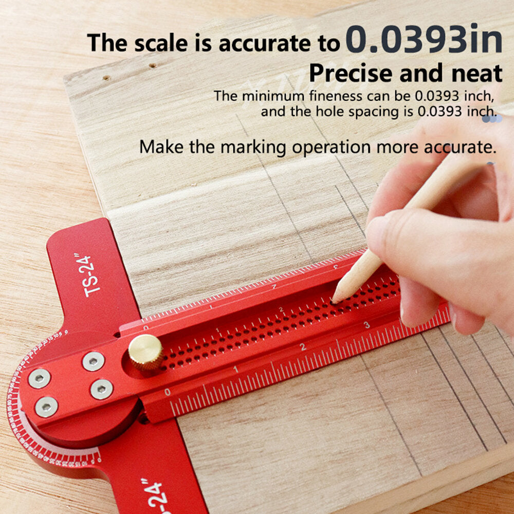 24" Aluminum Alloy Woodworking Ruler - 0-90° Angle Marking, Anodized Finish, Precise Measurement Tool