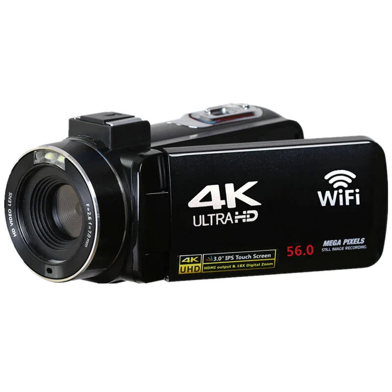 56MP 18X Digital Zoom 4K Digital WiFi Video Camera Camcorder DV Recorder 3.0 Inch IPS Touch Screen Anti-shake IR Night Vision Camcorder