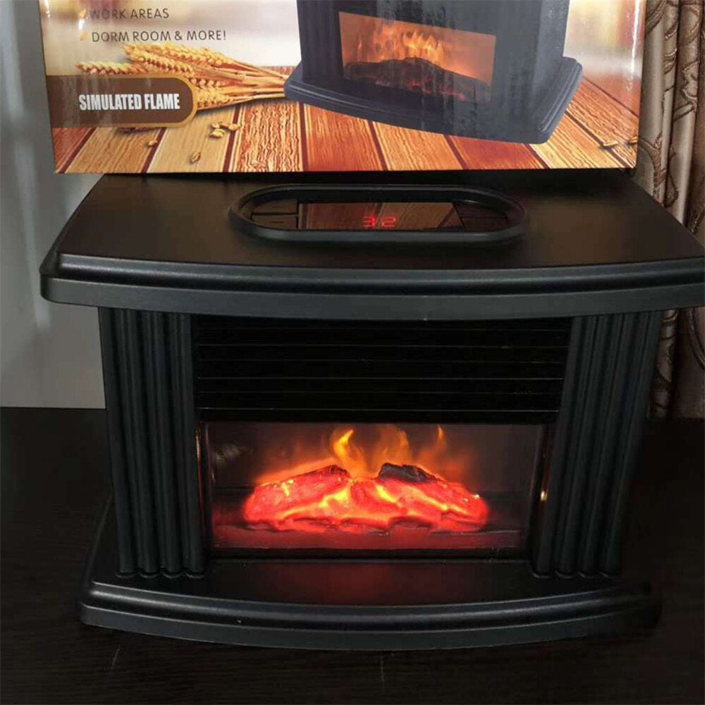 1000W Portable Electric Fireplace Heater - Desktop Flame Stove Air Warmer for Living Room/Bedroom