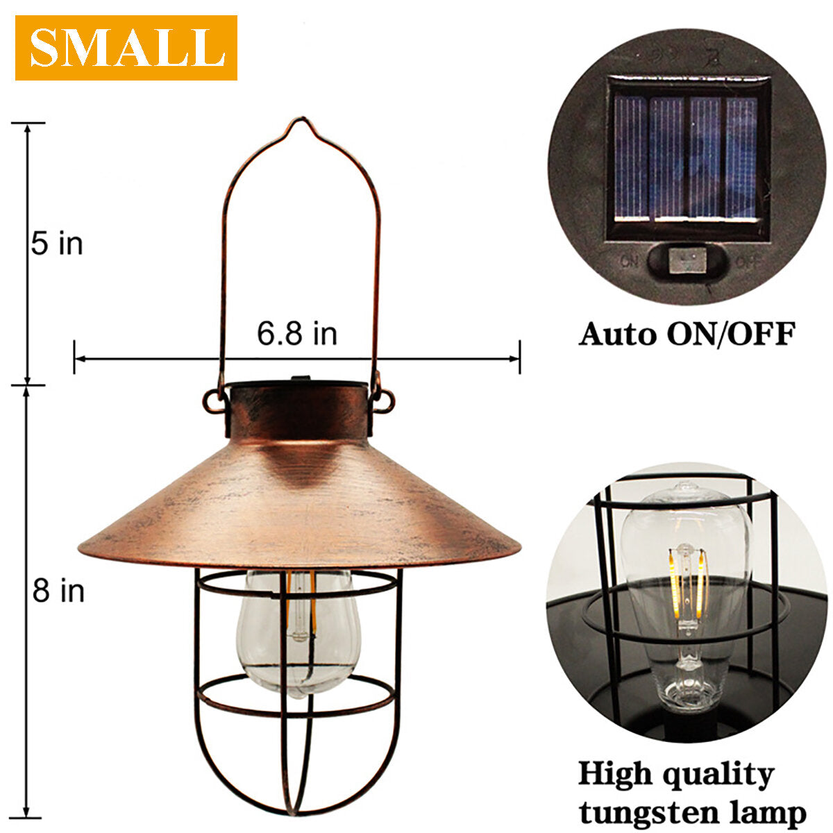 Black/Bronze Retro Solar Powered  Lantern Outdoor Hanging Solar Light Vintage Lamp With Warm