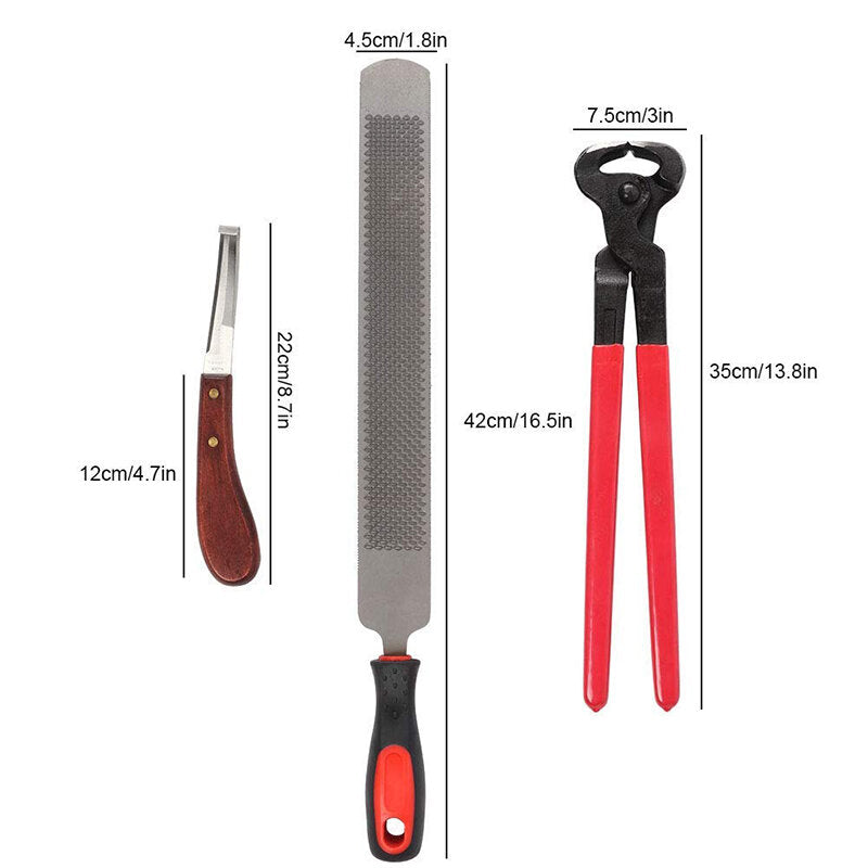 3Pcs Farriers Equestrian Horse Cattle Hoof Nipper Cutter File Rasp Trimming Set