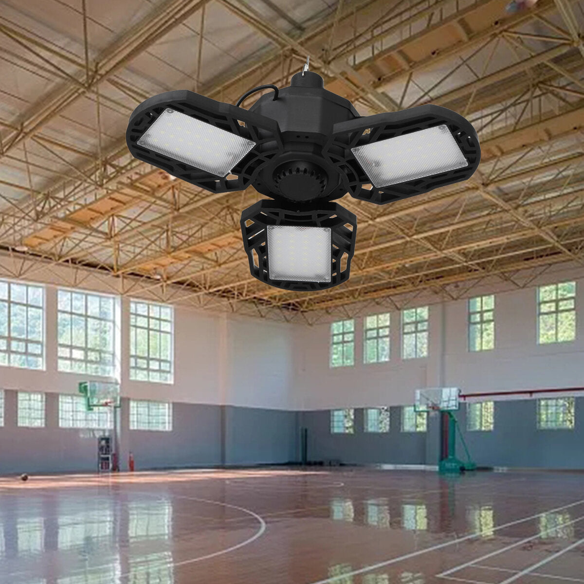 USB + Solar Power 6000lm 200W  Garage Ceiling Light Adjustable LED Work Light Bulbs with 3/4 Panel Led Shop Lights