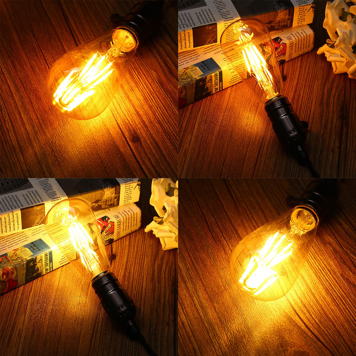 8W Golden Cover Dimmable Retro Vintage Filament LED Bulb Light Lamp AC110/220V