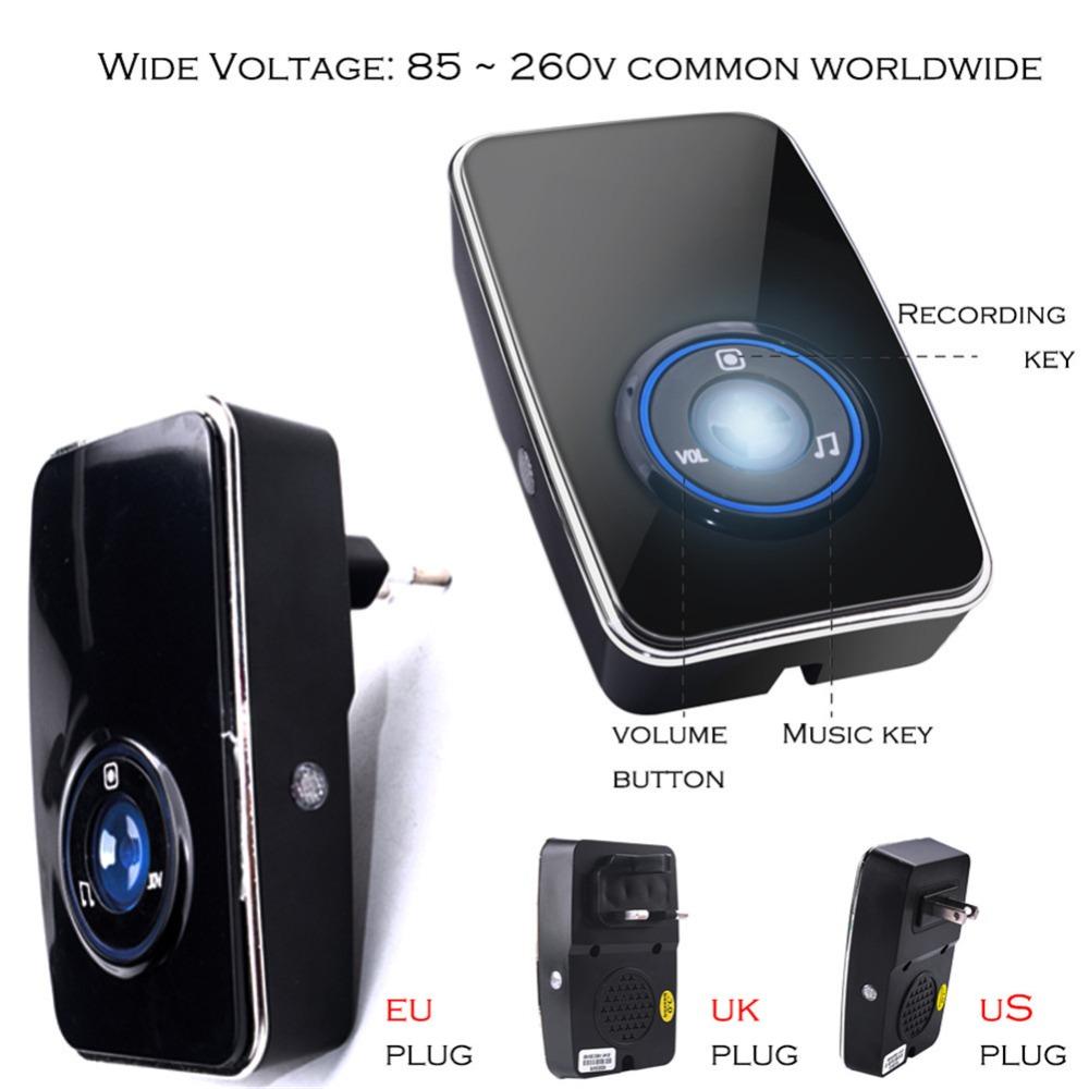 Wireless DoorBell Self-powered Night Light Sensor Waterproof No Battery Home Door Bell 1 Transmitter 1 Receiver