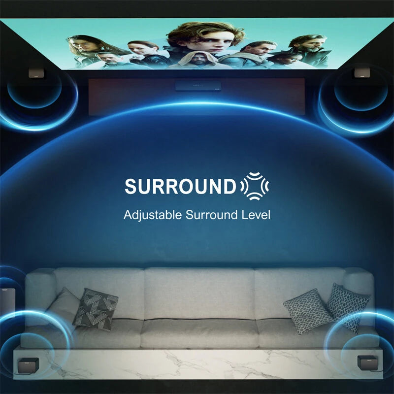 410W 7.1CH Soundbar with 2x Steady 300 Stands Virtual Surround Sound System with 4 Wired Surround Speakers and 6.5" Wireless Subwoofer Home Theater SurroundX Soundbar Subwoofer with 2x Pairs of Steady 300 Surround Speaker Stands