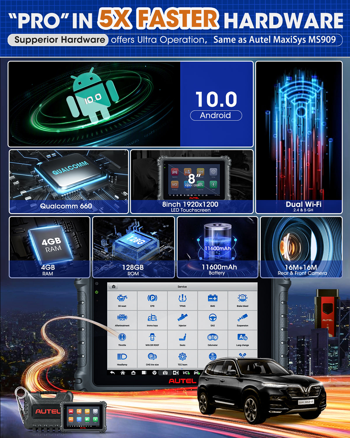 Car Diagnostic Tool OBD2 Bi-Directional Scanner All System Scan Tool ECU Coding Upgraded MK906BT MS906BT